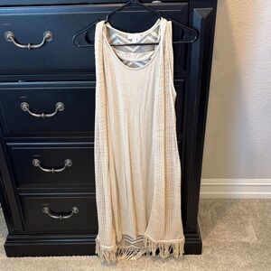 Sleeveless Fringe Hem Long Dress in Cream